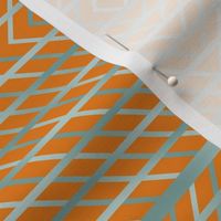 BYF10  - Open Weave Window Pane Plaid Diamonds on Point in Ston eBlue  Gradient on Dried Apricot Orange