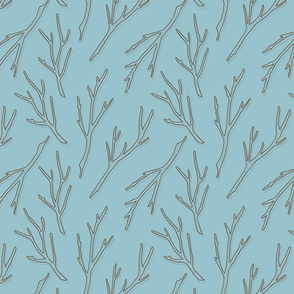 Silhouettes of Branches - brown with slight shadow effect on  light dusty blues - design 32