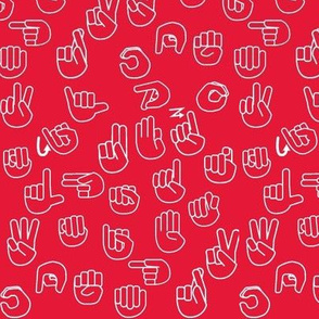 Small Scale Tossed Sign Language ASL Alphabet Red
