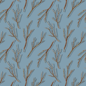 Silhouettes of Branches - brown with shadow effect on  dusty blues - design 33