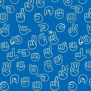 Small Scale Tossed Sign Language ASL Alphabet Blue