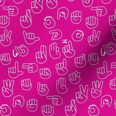 Small Scale Tossed Sign Language ASL Alphabet Hot Pink