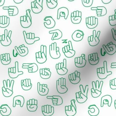 Small Scale Tossed Sign Language ASL Alphabet on Green