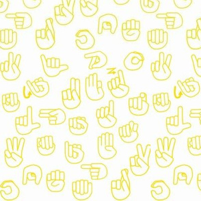 Small Scale Tossed Sign Language ASL Alphabet on Yellow
