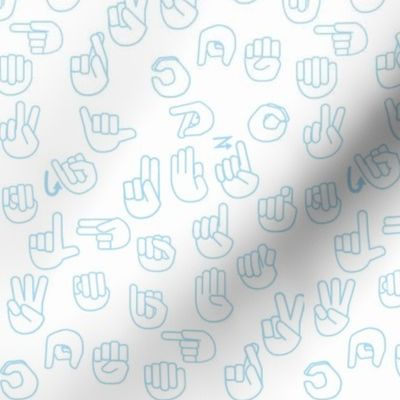 Small Scale Tossed Sign Language ASL Alphabet on Light Blue