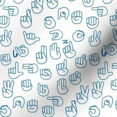 Small Scale Tossed Sign Language ASL Alphabet on Blue