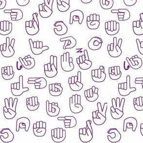 Small Scale Tossed Sign Language ASL Alphabet on Purple