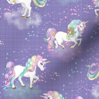 Pastel Rainbow Unicorn in purple Fabric | Spoonflower
