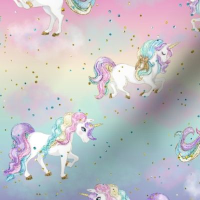 Pastel Rainbow Unicorn Fabric | Spoonflower