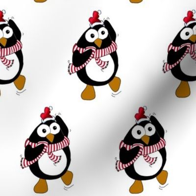 Cartoon Christmas penguin dancing.