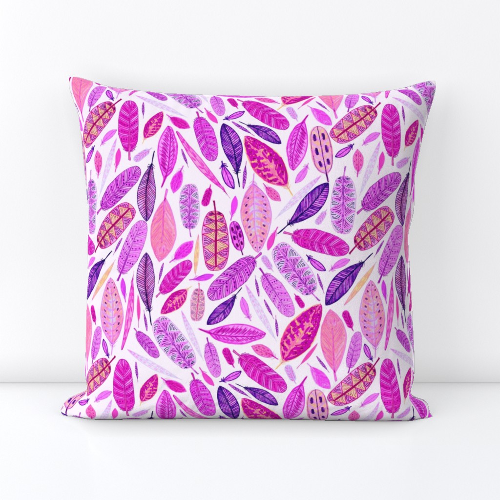 Watercolored Feathers, Hot pink, large