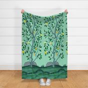 Citrus Grove Mural Lemon Tree Panel A- Domino Green