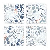 Moody Mod Floral M+M White Blues Medium Scale by Friztin