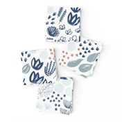 Moody Mod Floral M+M White Blues Medium Scale by Friztin