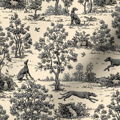 Black Light Antique Greyhound Toile