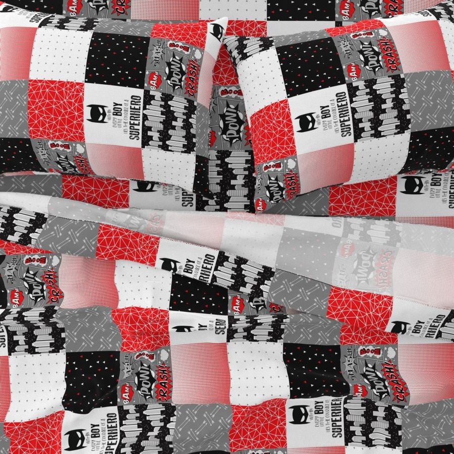 Superhero//Boy//Red - Wholecloth Cheater Quilt - Rotated