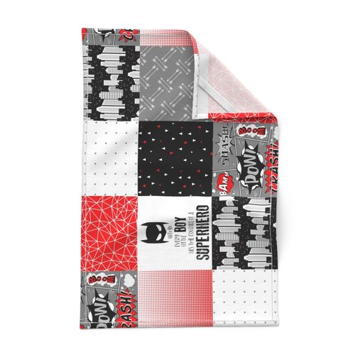 Superhero//Boy//Red - Wholecloth Cheater Quilt - Rotated