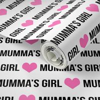 mumma's girl fabric, girl fabric - text fabric, word fabric, black words, pink heart - white