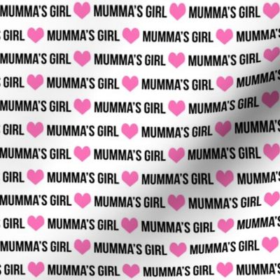 mumma's girl fabric, girl fabric - text fabric, word fabric, black words, pink heart - white
