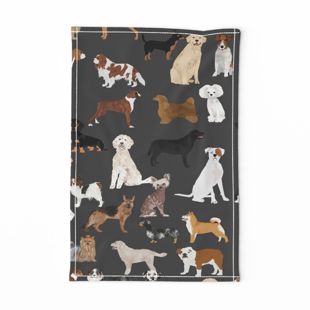 LARGE - dogs -  dog fabric lots of breeds cute dogs best dog fabric best dogs cute dog breed design dog owners will love this cute dog fabric - charcoal