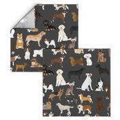 LARGE - dogs -  dog fabric lots of breeds cute dogs best dog fabric best dogs cute dog breed design dog owners will love this cute dog fabric - charcoal