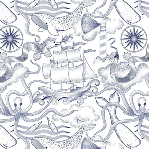 There be Monsters in the Nautical Deep Toile