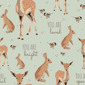 Woodland animal affirmations in robins egg blue - large scale