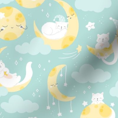 Cat and Moon - mint