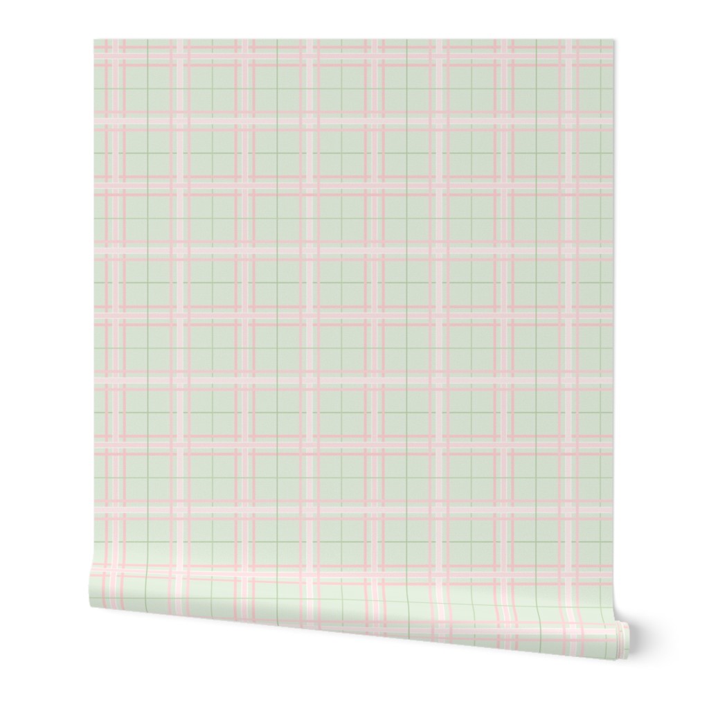 Summer Plaid: Millennial Pink & Mossy Green Plaid 