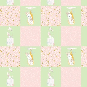 8" Spring is in the air - Little Bunnies and Cute Florals Patchwork - baby girls quilt cheater quilt fabric - spring animals flower fabric, baby fabric, cheater quilt fabric  4