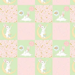 8”  Spring is in the air - Little Bunnies and Cute Florals Patchwork - baby girls quilt cheater quilt fabric - spring animals flower fabric, baby fabric, cheater quilt fabric  5