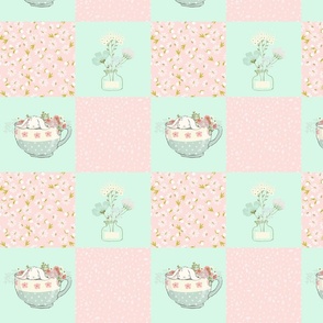 8”  Spring is in the air - Little Bunnies and Cute Florals Patchwork - baby girls quilt cheater quilt fabric - spring animals flower fabric, baby fabric, cheater quilt fabric  6