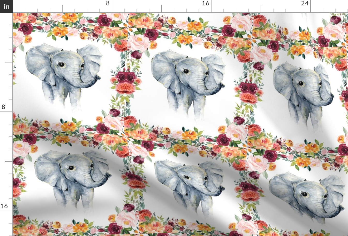 18x18" Paprika floral elephant lovey 