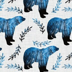 space bear starry night on gray linen background - 3 inch wide