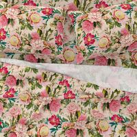 18" nostalgic Pierre-Joseph-Redoute - Historic pastel Roses and Peonies bouquets fabric on blush pink - redoute roses fabric