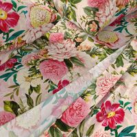 18" nostalgic Pierre-Joseph-Redoute - Historic pastel Roses and Peonies bouquets fabric on blush pink - redoute roses fabric