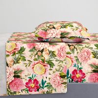 18" nostalgic Pierre-Joseph-Redoute - Historic pastel Roses and Peonies bouquets fabric on blush pink - redoute roses fabric