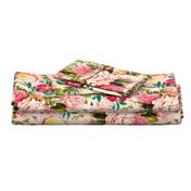 18" nostalgic Pierre-Joseph-Redoute - Historic pastel Roses and Peonies bouquets fabric on blush pink - redoute roses fabric