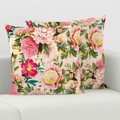 18" Nostalgic Lush Baroque Redoute Roses Flowers And Peonies Glamour for Heritage, English Cottage, A New Farmhouse  Bouquets- Elegant Home Decor and Wallpaper blush pink