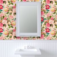 18" nostalgic Pierre-Joseph-Redoute - Historic pastel Roses and Peonies bouquets fabric on blush pink - redoute roses fabric