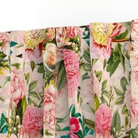 18" nostalgic Pierre-Joseph-Redoute - Historic pastel Roses and Peonies bouquets fabric on blush pink - redoute roses fabric