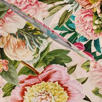 18" nostalgic Pierre-Joseph-Redoute - Historic pastel Roses and Peonies bouquets fabric on blush pink - redoute roses fabric