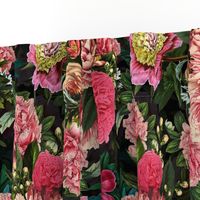 Vintage Summer Night Romanticism:  Maximalism Moody Burgundy Red Florals- Antiqued  Roses Pink Peonies and Nostalgic - Gothic Mystic Night-  Antique Botany Wallpaper and Victorian Goth Mystic inspired 