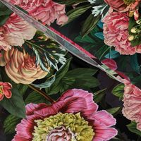 Vintage Summer Night Romanticism:  Maximalism Moody Burgundy Red Florals- Antiqued  Roses Pink Peonies and Nostalgic - Gothic Mystic Night-  Antique Botany Wallpaper and Victorian Goth Mystic inspired 