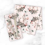 Nostalgic Light Pink Roses, Antique Flowers Bouquets,vintage home decor,  English Roses Fabric, pink