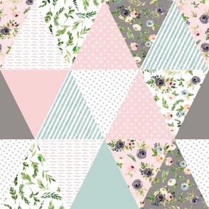 6" blush floral triangle cheater quilt 
