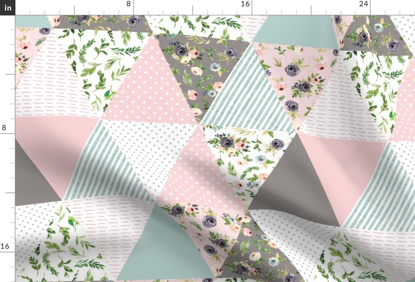 6" blush floral triangle cheater quilt 
