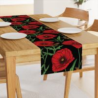 Botanical Red Poppy Flowers with Butterflies - Black Larger Size