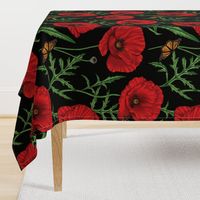 Botanical Red Poppy Flowers with Butterflies - Black Larger Size