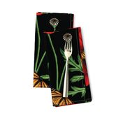 Botanical Red Poppy Flowers with Butterflies - Black Larger Size